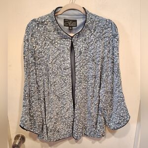 Alex Evenings Blue Botanical Print Sparkle Event Jacket Sz 3X Wedding Formal